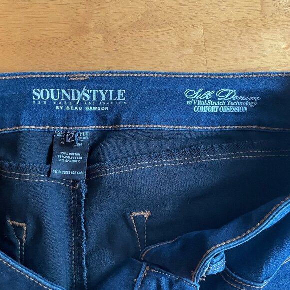 Size 12 Sound/Style by Beau Dawson silk denim jeans - Picture 3 of 11